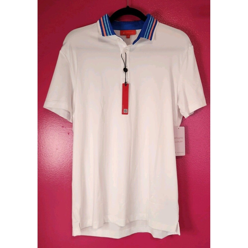 Redvanley Golf Polo Athleisure White with Blue & Peach Collar Men's Small NWT